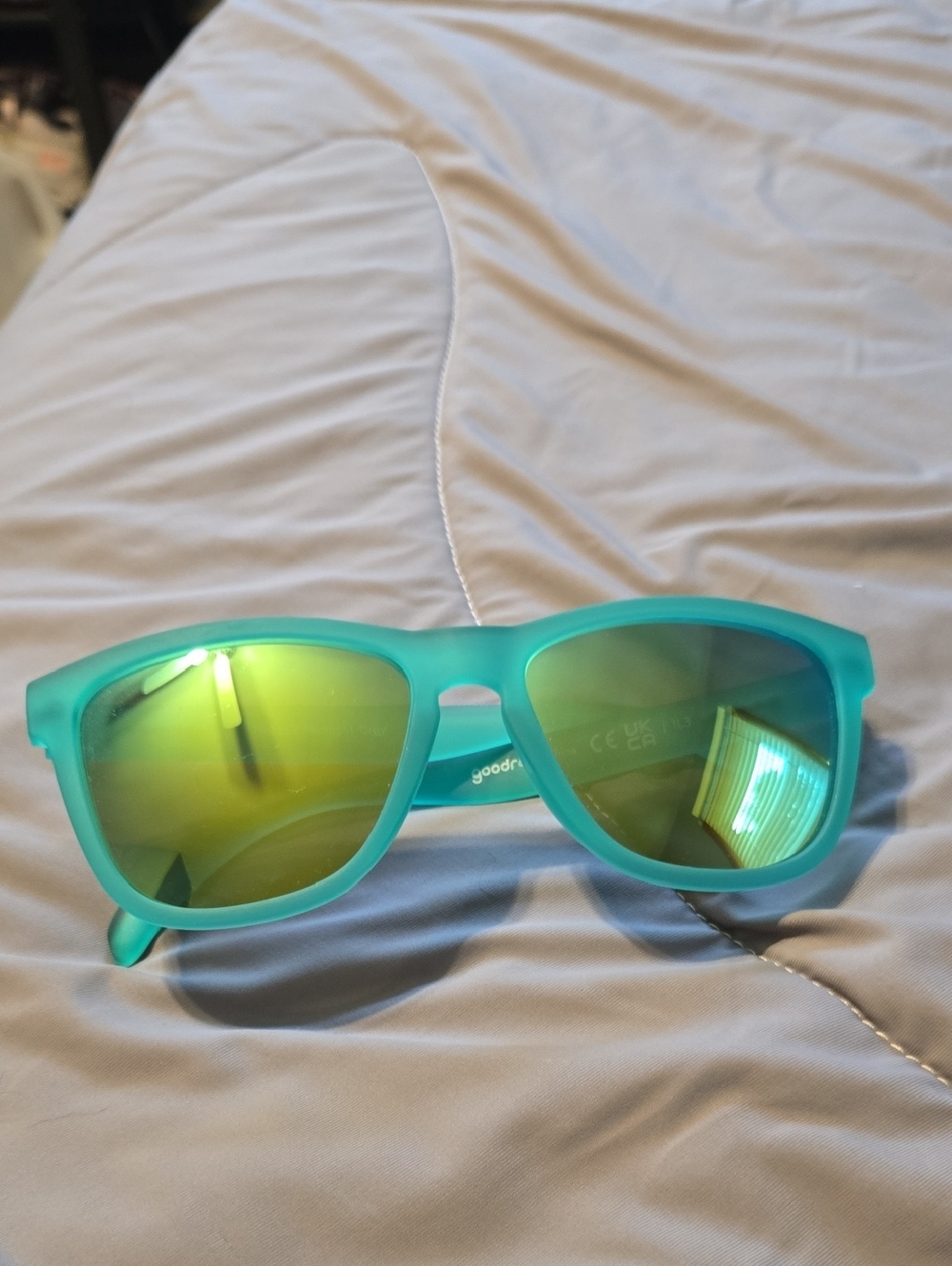 Goodr Matte Frame Sunglasses with Yellow-Green Mirrored Lenses. - Picture 7 of 7
